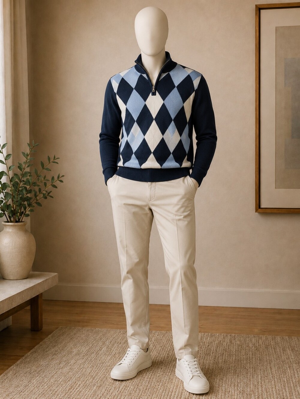 Brooks Brothers Merino Wool Argyle Quarter Button Sweater NWT Men's Medium Blue